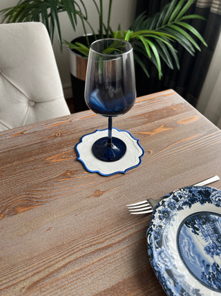 Elise Design Cocktail Napkin - Waterproof Fabric - Navy Blue Embroidered