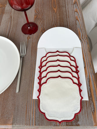 Elise Design Cocktail Napkin - Waterproof Fabric - Burgundy Embroidered