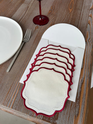 Elise Design Cocktail Napkin - Waterproof Fabric - Burgundy Embroidered