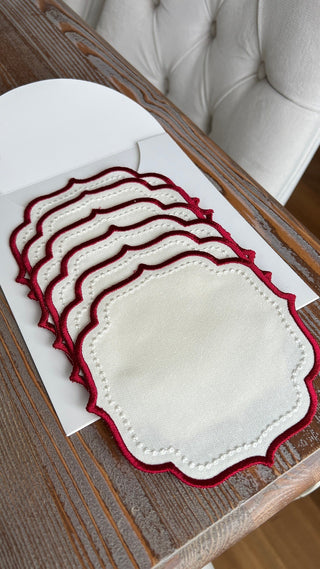 Elise Design Cocktail Napkin - Waterproof Fabric - Burgundy Embroidered