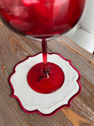 Elise Design Cocktail Napkin - Waterproof Fabric - Burgundy Embroidered