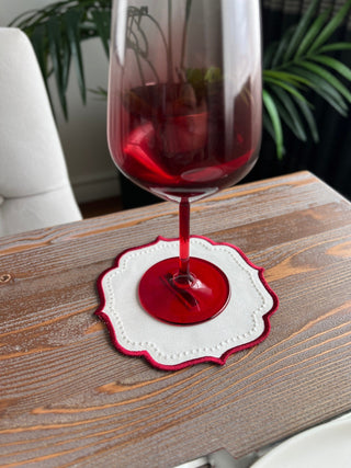 Elise Design Cocktail Napkin - Waterproof Fabric - Burgundy Embroidered