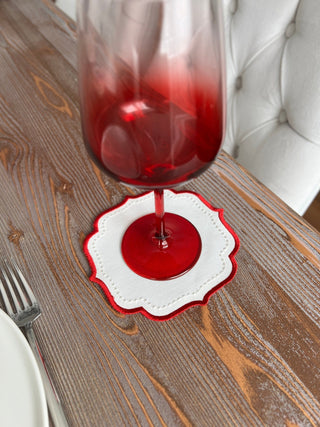 Elise Design Cocktail Napkin - Waterproof Fabric - Red Embroidered