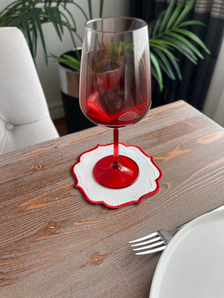 Elise Design Cocktail Napkin - Waterproof Fabric - Red Embroidered