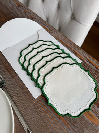 Elise Design Cocktail Napkin - Waterproof Fabric - Green Embroidered