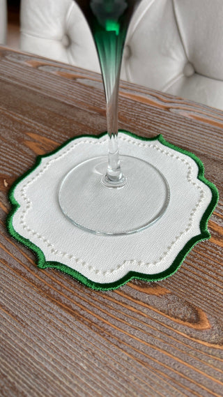 Elise Design Cocktail Napkin - Waterproof Fabric - Green Embroidered