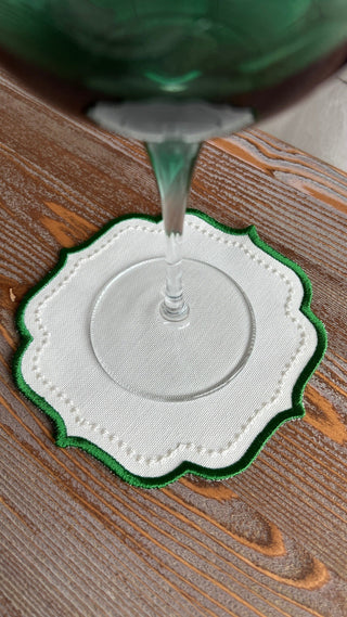 Elise Design Cocktail Napkin - Waterproof Fabric - Green Embroidered