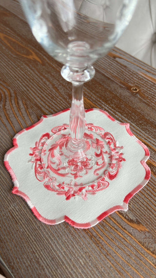 Bouquet Design Cocktail Napkin - Waterproof Fabric - Pink Embroidered