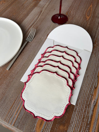 Zebra Design Cocktail Napkin - Waterproof Fabric - Burgundy Embroidered