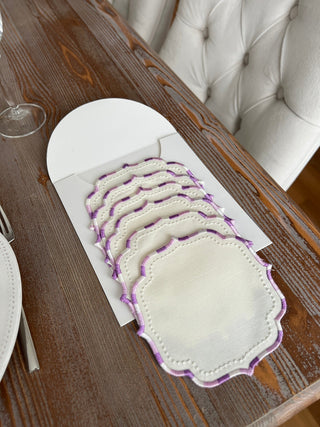 Zebra Design Cocktail Napkin - Waterproof Fabric - Purple Embroidered