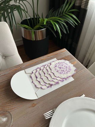 Bouquet Design Cocktail Napkin - Waterproof Fabric - Purple Embroidered