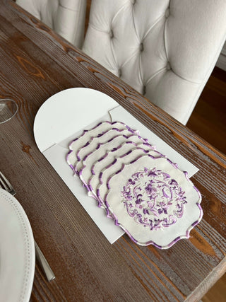 Bouquet Design Cocktail Napkin - Waterproof Fabric - Purple Embroidered