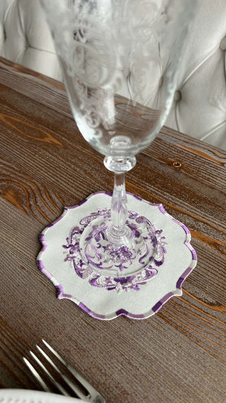 Bouquet Design Cocktail Napkin - Waterproof Fabric - Purple Embroidered