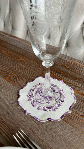 Bouquet Design Cocktail Napkin - Waterproof Fabric - Purple Embroidered