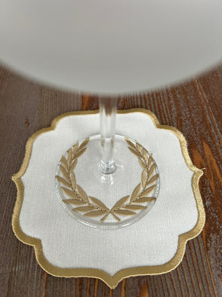 Laurel Wreath Design Cocktail Napkin - Waterproof Fabric - Gold Embroidered