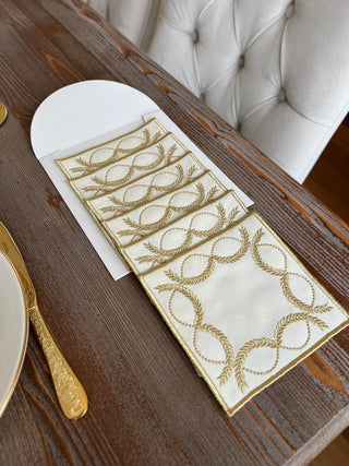 Olive Branch Design Cocktail Napkin - Waterproof Fabric - Shine Gold Embroidered