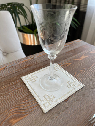 Classy Design Cocktail Napkin - Waterproof Fabric - Shine Silver Embroidered