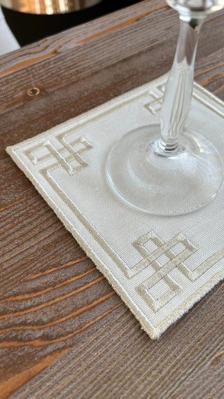 Classy Design Cocktail Napkin - Waterproof Fabric - Shine Silver Embroidered