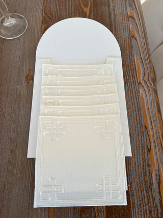 Classy Design Cocktail Napkin - Waterproof Fabric - Off White Embroidered