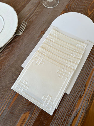 Classy Design Cocktail Napkin - Waterproof Fabric - Off White Embroidered