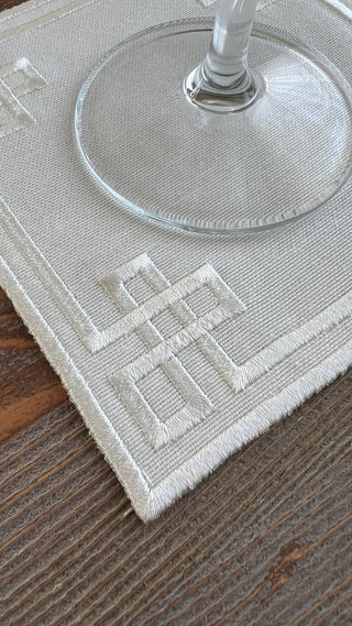 Classy Design Cocktail Napkin - Waterproof Fabric - Off White Embroidered