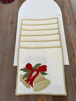 Christmas Design Bells Cocktail Napkin - 6 Persons - Waterproof Fabric