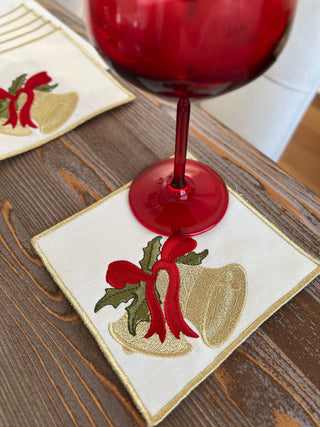 Christmas Design Bells Cocktail Napkin - 6 Persons - Waterproof Fabric