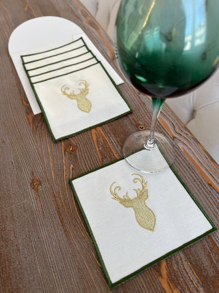 Christmas Design Gold Deer Cocktail Napkin - 6 Persons - Waterproof Fabric