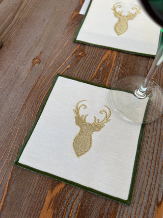 Christmas Design Gold Deer Cocktail Napkin - 6 Persons - Waterproof Fabric