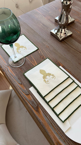 Christmas Design Gold Deer Cocktail Napkin - 6 Persons - Waterproof Fabric