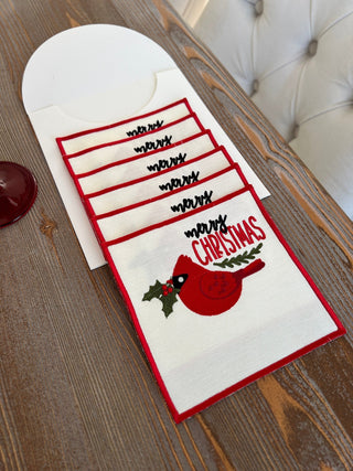 Christmas Design Bird Cocktail Napkin - 6 Persons - Waterproof Fabric