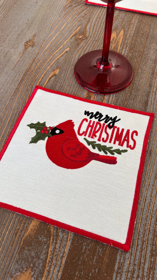 Christmas Design Bird Cocktail Napkin - 6 Persons - Waterproof Fabric