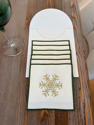 Christmas Design Snowflake Cocktail Napkin - 6 Persons - Waterproof Fabric