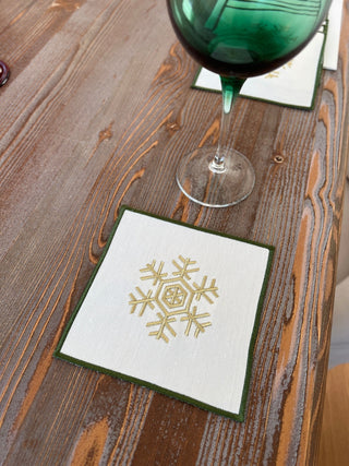 Christmas Design Snowflake Cocktail Napkin - 6 Persons - Waterproof Fabric