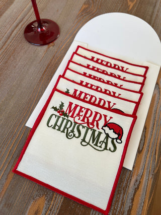 Christmas Design Merry Cocktail Napkin - 6 Persons - Waterproof Fabric