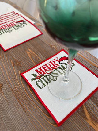 Christmas Design Merry Cocktail Napkin - 6 Persons - Waterproof Fabric