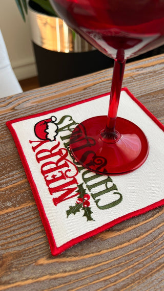 Christmas Design Merry Cocktail Napkin - 6 Persons - Waterproof Fabric