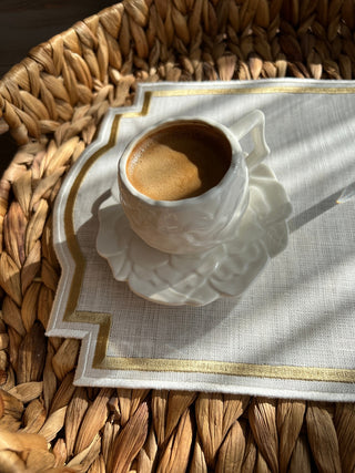 Graceful Design Tray Cover - %100 Linen Fabric - Gold Embroidered