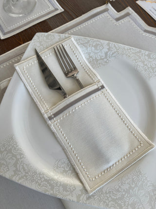 Graceful Silver Design Placemat Set - Waterproof Fabric - 6 Persons - 24 Pcs. Full Set