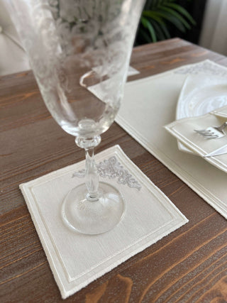 Evelyn Silver Design Placemat Set - Waterproof Fabric - 6 Persons - 24 Pcs. Full Set