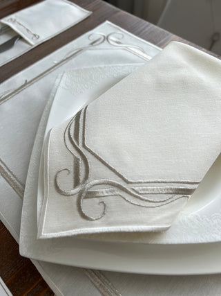 Silver Serenade Design Placemat Set - Waterproof Fabric - 6 Persons - 24 Pcs. Full Set