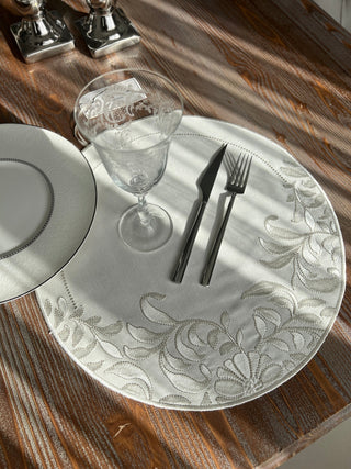 Magnolia Magic Design Placemats - Waterproof Fabric - 6 Pcs. - Off White Embroidered