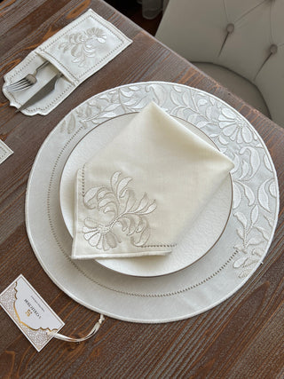 Magnolia Magic Design Placemat Set - Waterproof Fabric - 6 Persons - 24 Pcs. Full Set