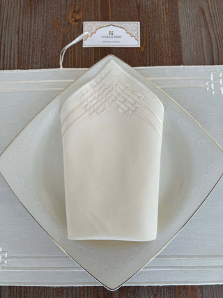 Pyramid Design Off White Placemat Set - Waterproof Fabric - 6 Persons - 24 Pcs. Full Set