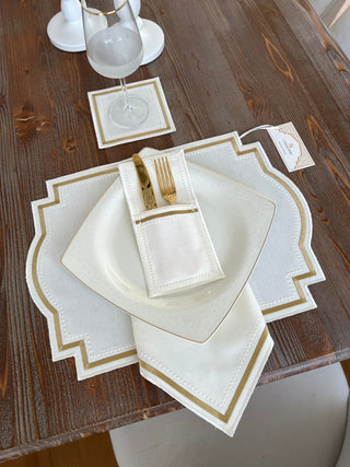 Graceful Gold Design Placemat Set - Waterproof Fabric - 6 Persons - 24 Pcs. Full Set