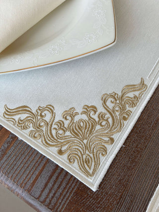 Evelyn Gold Design Placemat Set - Waterproof Fabric - 6 Persons - 24 Pcs. Full Set