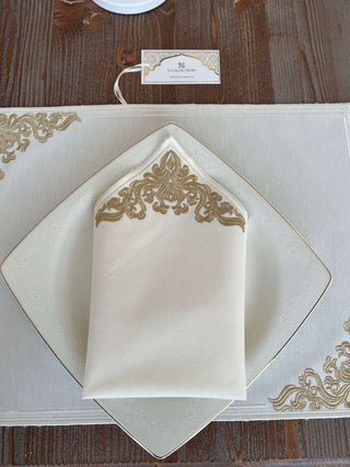 Evelyn Gold Design Placemat Set - Waterproof Fabric - 6 Persons - 24 Pcs. Full Set