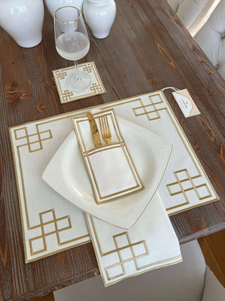 Classy Gold Design Placemat Set - Waterproof Fabric - 6 Persons - 24 Pcs. Full Set