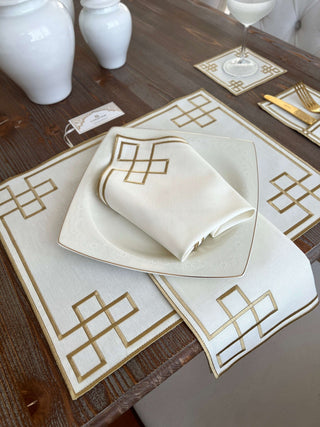 Classy Gold Design Placemat Set - Waterproof Fabric - 6 Persons - 24 Pcs. Full Set