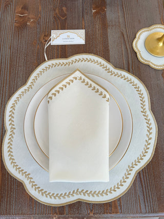 Leafy Allure Gold Design Placemat Set - Waterproof Fabric - 6 Persons - 24 Pcs. Full Set